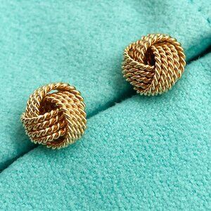 Tiffany & Co Somerset 18k Yellow Gold Mesh Knot Twist Stud Earrings